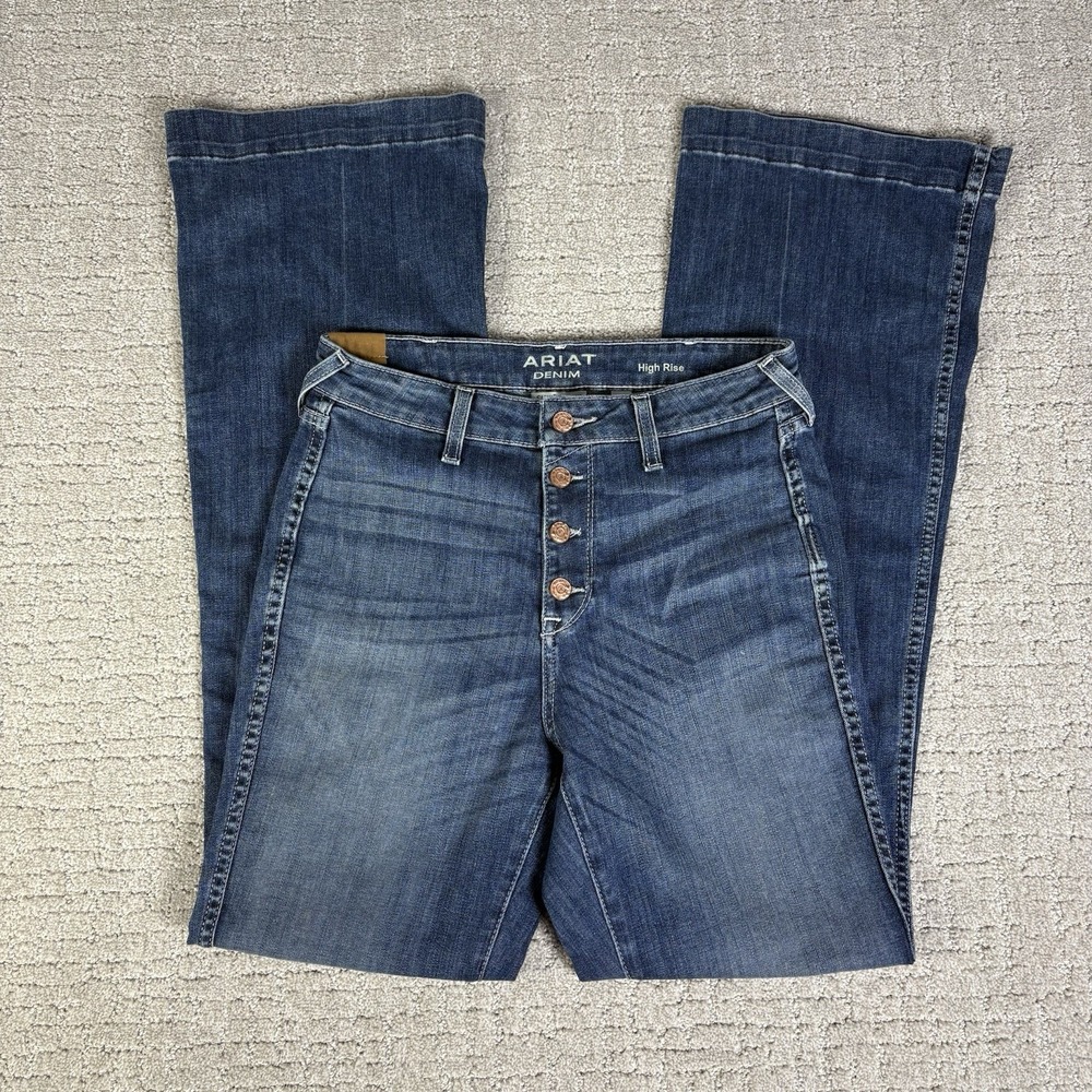 Ariat Women's High Rise SLIM Trouser Flare Western Blue Isabella Jeans 30r